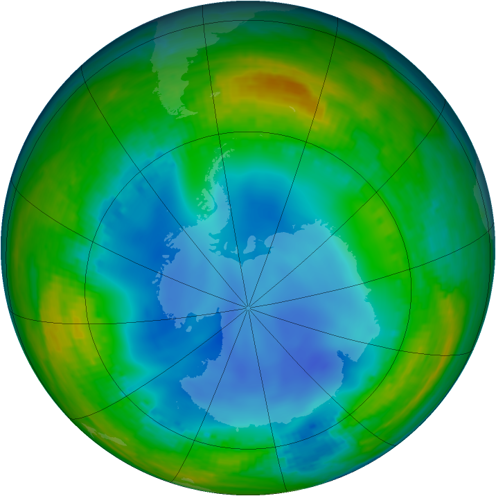 Antarctic ozone map for 16 July 2001